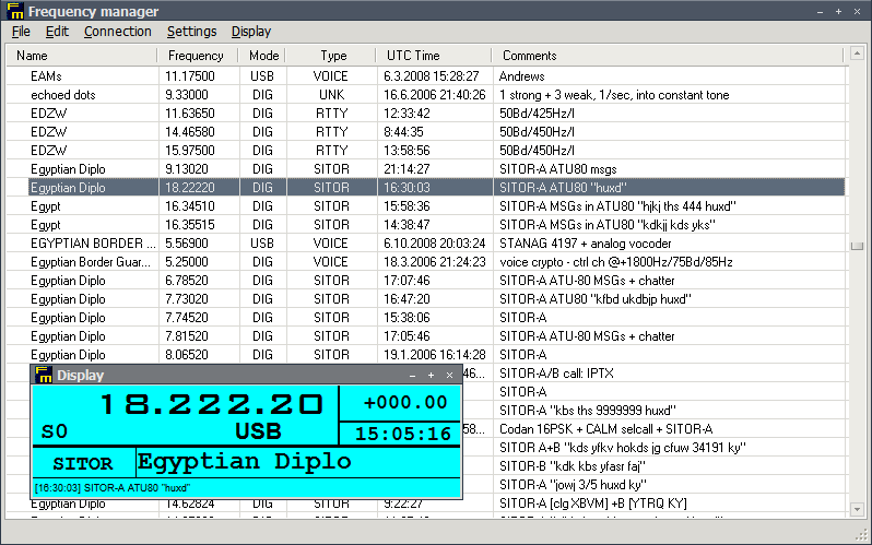 Frequency manager window